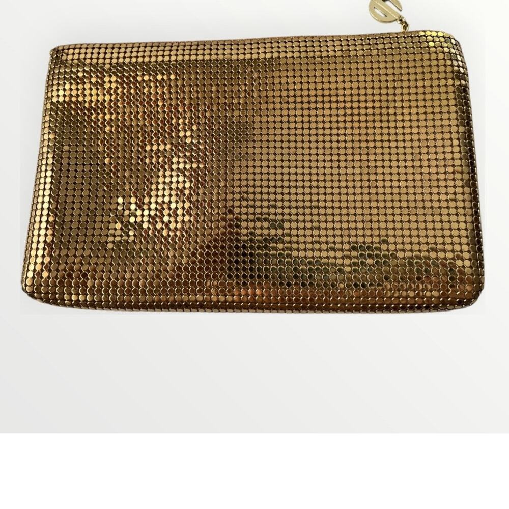 Vintage Whiting and Davis Gold Clutch | Perfect condition | Emblem zipper